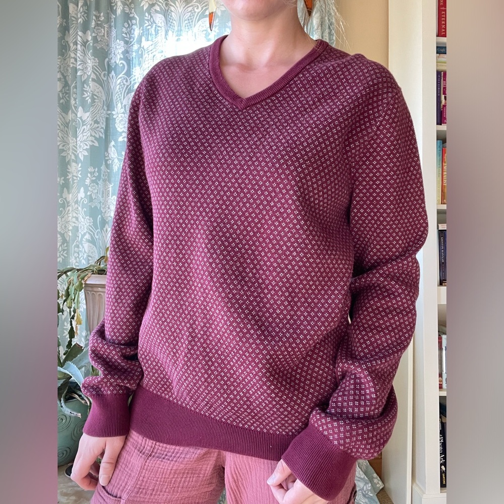 LANDS’ END burgundy cotton V Neck classy sweater